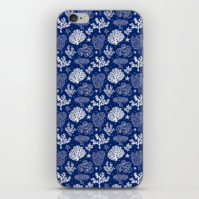 Blue And White Coral Silhouette Pattern iPhone Skin