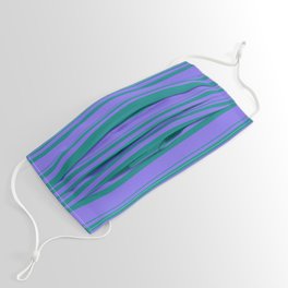 [ Thumbnail: Teal & Medium Slate Blue Colored Striped/Lined Pattern Face Mask ]