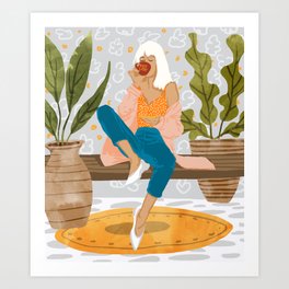 Boss Lady Illustration, Empower Woman Female Feminism, Plant Lady Tea Coffee Painting Art Print