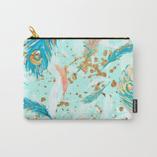 Feather peacock peach mint #1 Carry-All Pouch