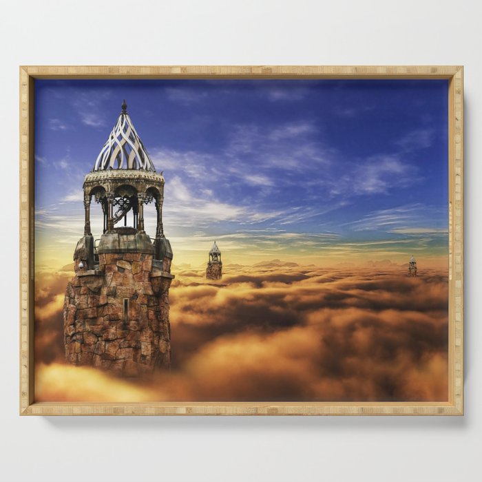 Fantasy Castle Sky Tower On Cloud Serving Tray