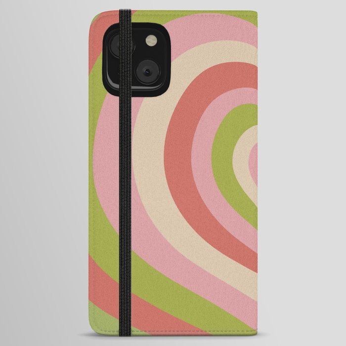 Retro Groovy Love Hearts - forest green pink rose red iPhone Wallet Case