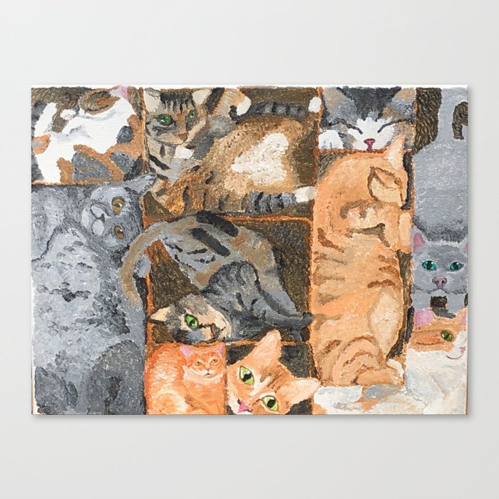 Kitty Cats Stacked in Boxes Canvas Print