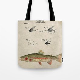 Vintage Rainbow Trout Fly Fishing Lure Patent Game Fish Identification Chart Tote Bag
