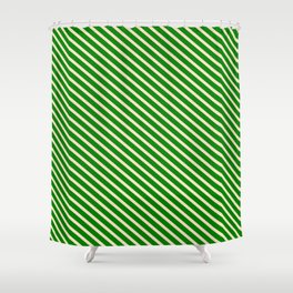 [ Thumbnail: Green and Bisque Colored Lined Pattern Shower Curtain ]