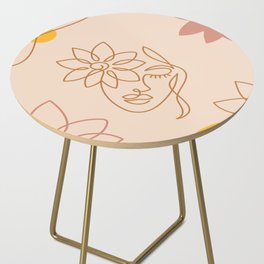 Woman linear face with flowers. Boho colors.  Side Table