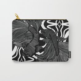 Betta fish swimming on a black and white patterned background Carry-All Pouch