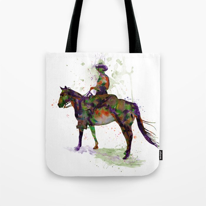 Cowboy on Horseback Watercolor Silhouette Tote Bag