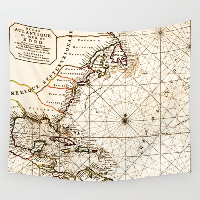 Vintage Atlantic Ocean Map Wall Tapestry by MapMaker  Society6