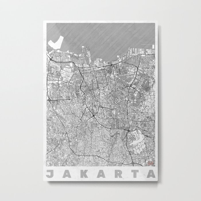 Jakarta Map Line Metal Print