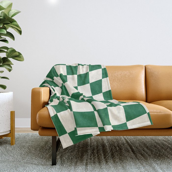 Wavy Checkered Green and White Throw Blanket