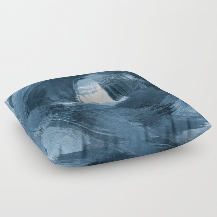 Blue Modern Abstract Brushstroke Painting Vortex Floor Pillow