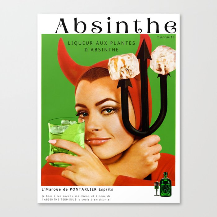 Absinthe kills female devil a Fée Verte Parisienne vintage advertisement alcohol mixed drinks poster Canvas Print