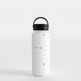 Pale Blue Doodle Kitten Faces Pattern Water Bottle