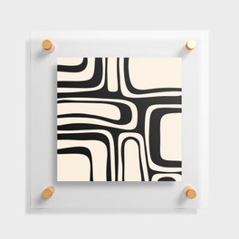 Palm Springs Retro Midcentury Modern Abstract Pattern Black and Almond Cream Floating Acrylic Print