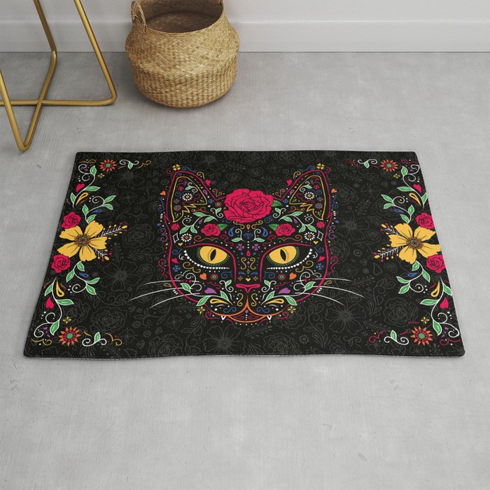 Day Of The Dead Kitty Cat Sugar Skull Rug By Zjunebug Society6