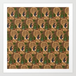 Hidden cat 51b private forest reading area rattan chair - pattern Art Print