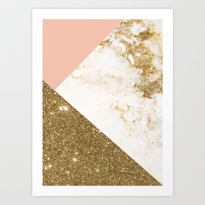 Gold marble collage Art Print