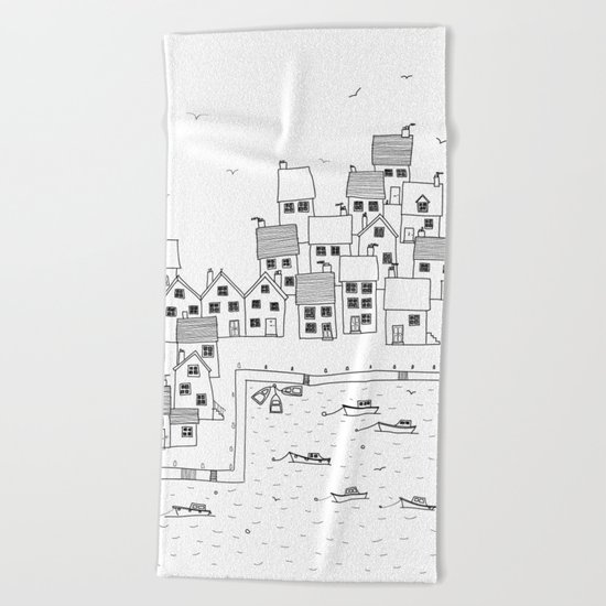 Harbour sketch Beach Towel