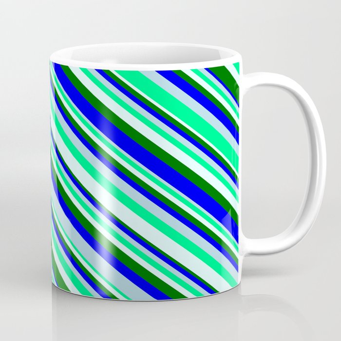 Eyecatching Light Blue, Green, Light Cyan, Dark Green & Blue Colored Pattern of Stripes Coffee Mug