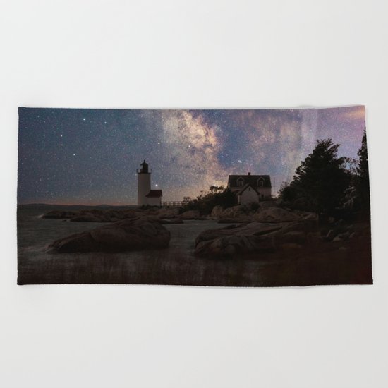 Photoart Lighthouse under the stars Beach Towel