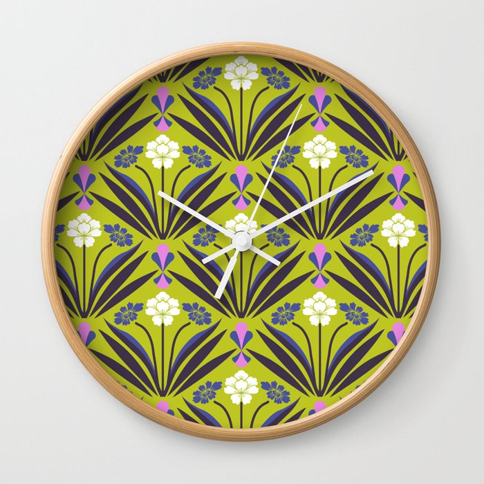 Art deco floral pattern in yellow Wall Clock