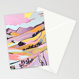 Delicious Landscape, Nature Mountains Valley Purple, Violet Lavender Adventure Outdoors Painting, Bohemian Eclectic Romantic Hills Stationery Card