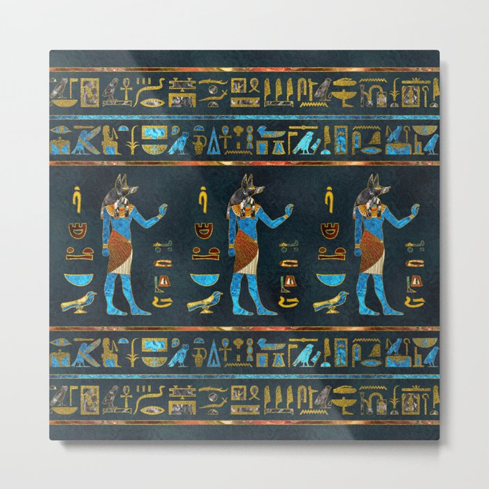 Anubis Egyptian  Gold, Blue and Red glass Metal Print