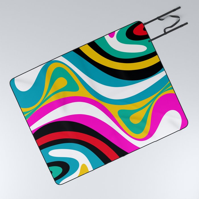New Groove Retro Swirl Abstract Pattern in Bright 80s Colors Picnic Blanket