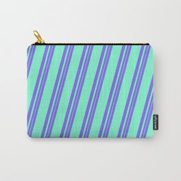 [ Thumbnail: Medium Slate Blue and Aquamarine Colored Lines Pattern Carry-All Pouch ]