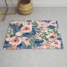 Blue And Pink Floral Rug