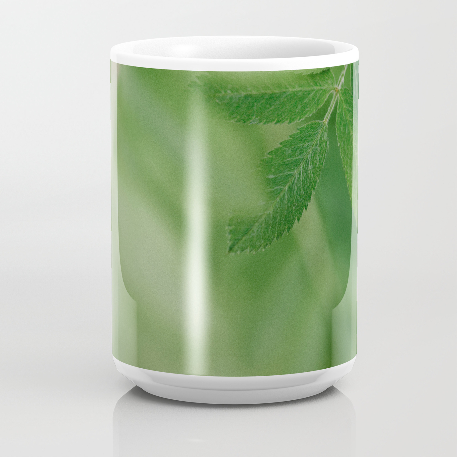Spring Life Beautiful Green Rowan Leaves In Macro Image Coffee Mug