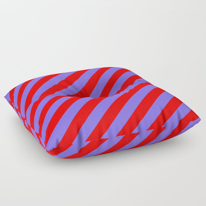 Medium Slate Blue & Red Colored Lined Pattern Floor Pillow