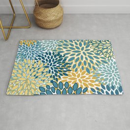 Modern Floral Prints, Teal and Yellow Area & Throw Rug