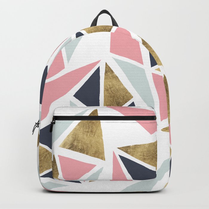 Modern geometrical pink navy blue gold triangles pattern Backpack