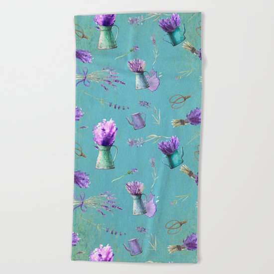 Summer Flower Provence- Lavender Flowers pattern #Society6 Beach Towel
