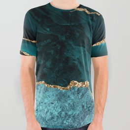 Teal Blue Emerald Marble Landscapes All Over Graphic Tee