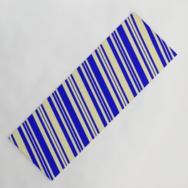 [ Thumbnail: Pale Goldenrod & Blue Colored Lines/Stripes Pattern Yoga Mat ]