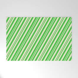 [ Thumbnail: Lime Green & Beige Colored Stripes/Lines Pattern Welcome Mat ]