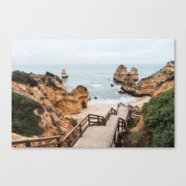 Beach stairs Algarve, Portugal | Oceanview over the Atlantic | Travel Photography poster Canvas Print