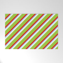 [ Thumbnail: Colorful Red, Light Sky Blue, White, Green, and Dark Green Colored Stripes Pattern Welcome Mat ]