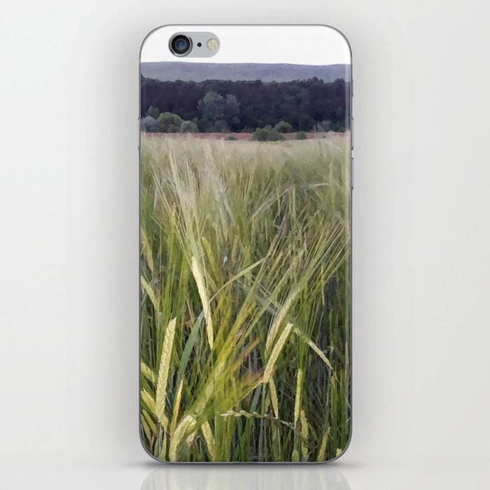 Green wheat field by the river agriculture landscape in the country iPhone Skin