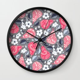 Pretty Pears in Textured Grey and Pink Wall Clock