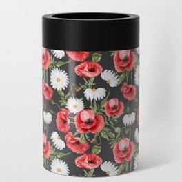 Daisy and Poppy Seamless Pattern on Dark Grey Background Can Cooler