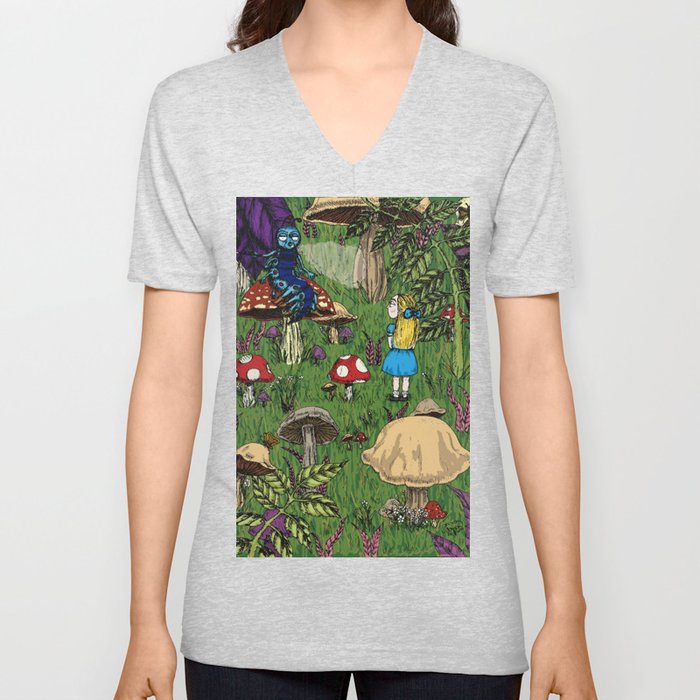 Alice and the caterpillar V Neck T Shirt