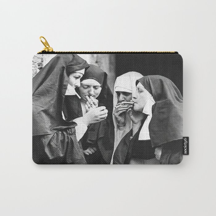 Smoking Nuns, Black and White, Vintage Wall Art Carry-All Pouch