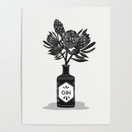 Floral Protea Gin Print Poster