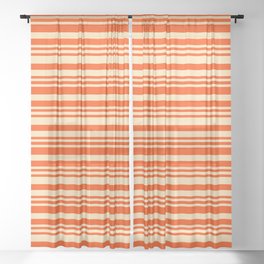 [ Thumbnail: Red and Beige Colored Lined Pattern Sheer Curtain ]