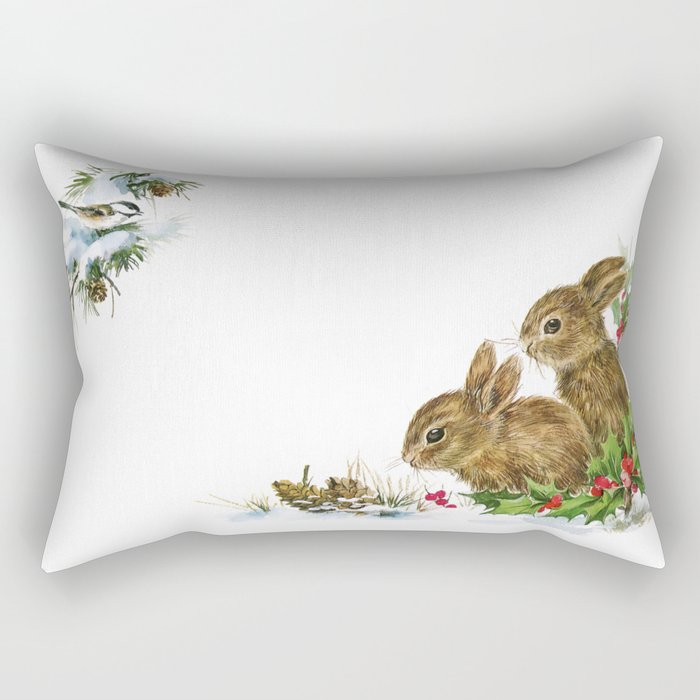 Winter in the forest - Animal Bunny Illustration Rectangular Pillow