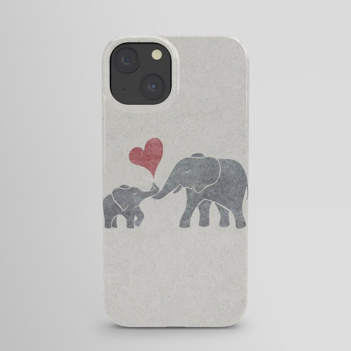 Elephant Hugs with Heart in Muted Gray and Red iPhone Case
